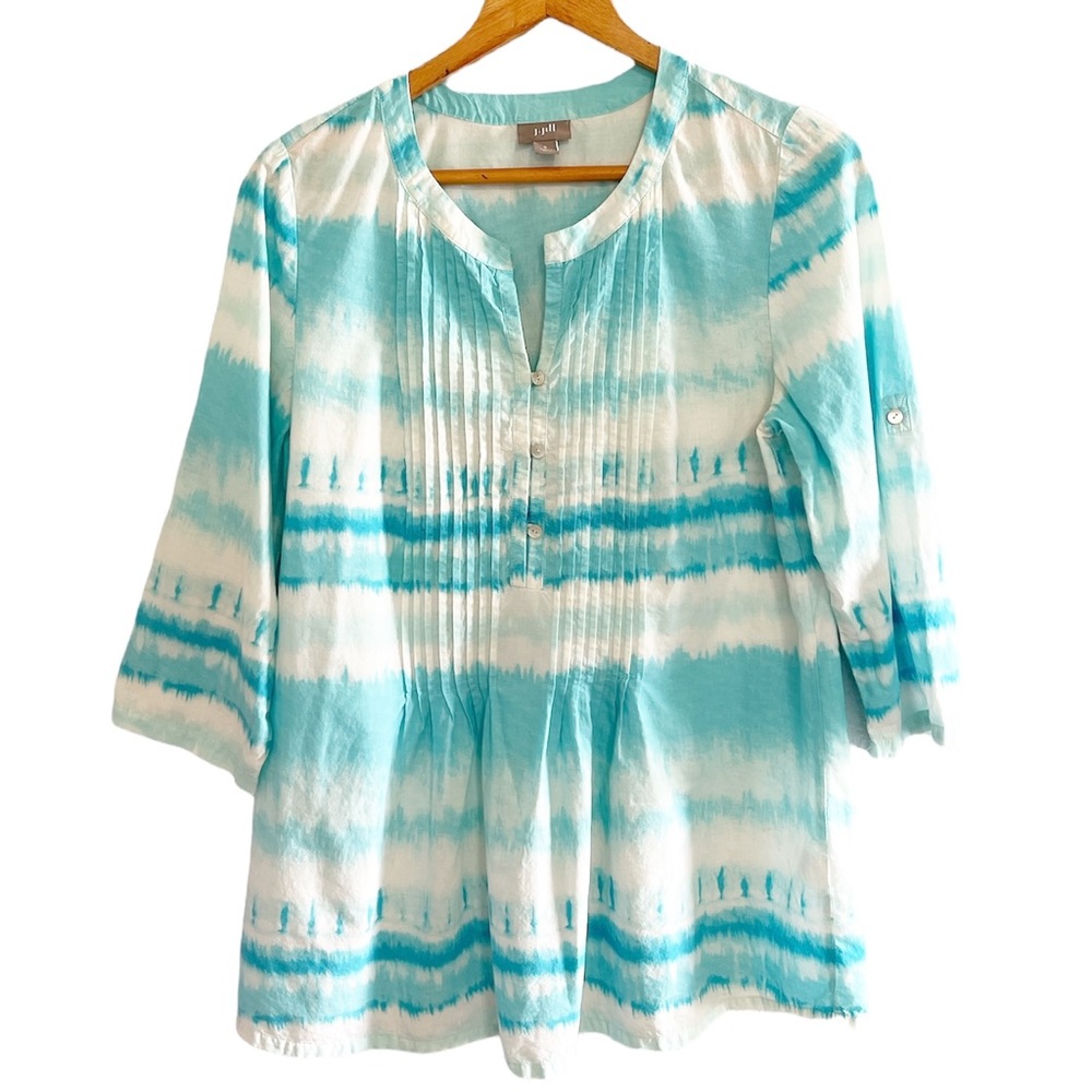 J.Jill cotton blouse tie dye blue and white pin tuck size small